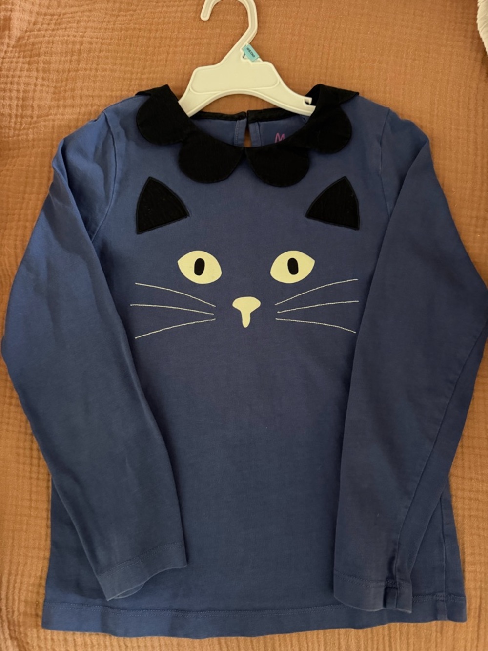 Mini Boden Navy Blue Long-Sleeve Cat Face Top
